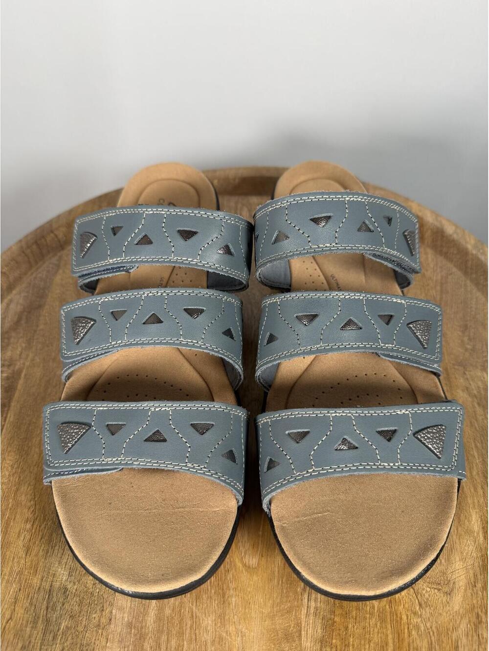 Clarks Laurieann Nora Blue Leather Slide Sandals US 12W Wide Comfort Slip-On NWB - Picture 2 of 14